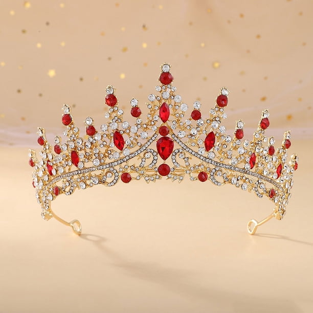 Zhuge Tiara de boda para novia, diadema de princesa, corona nupcial, joyería para el cabello con diamantes de imitación de cristal, decoración para novia, cumpleaños, graduación, boda (rojo)