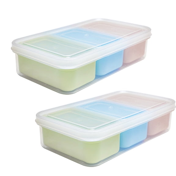 Yahome 2 Set Snack Containers with 3 Removable Compartments Reusable Snack Box Stackable Meal Prep Containers with Lids or Fridge Snack Fruit Microwave Dishwasher Safe (Single Capacity: 4.5 oz)