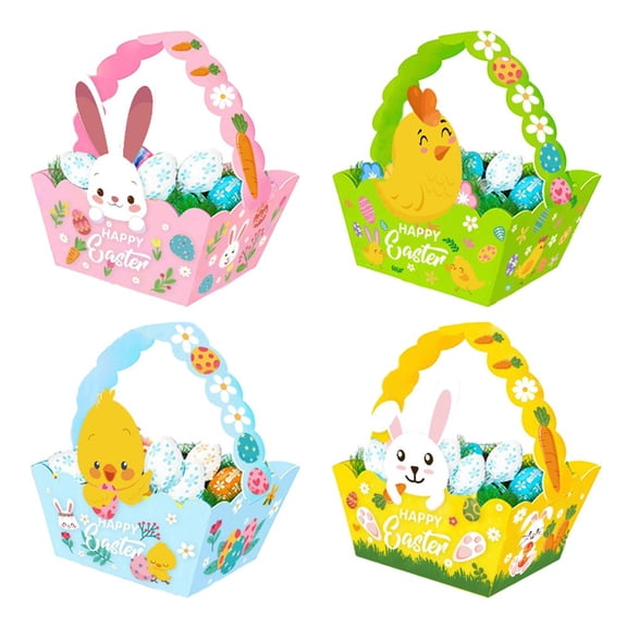 12 Pack Easter Paper Baskets Bulk, Treat Boxes with Handle, Easter Gift Bags, Candy & Cookie Favor Boxes for Egg Hunt, Spring Party Supplies, DIY Craft Packaging, Holiday Basket Decorations
