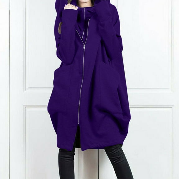 Babysbule Winter Coats for Women Fashion Woman Long Sleeve T-Shirt Open Front Loose Outerwear Hooded Pocket Solid Blouse Coat Tops Tops