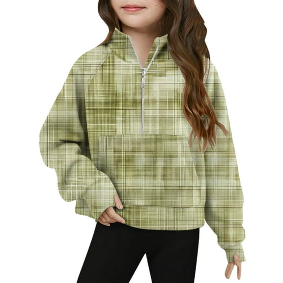 Girls Sweatshirts Kids 1/4 Zipper Pullover Cute Loose Hoodie Winter Warm Fleece Cotton Long Sleeve Casual Checkered Sweatshirt Plaid Oversized Pullovers Tops Kids