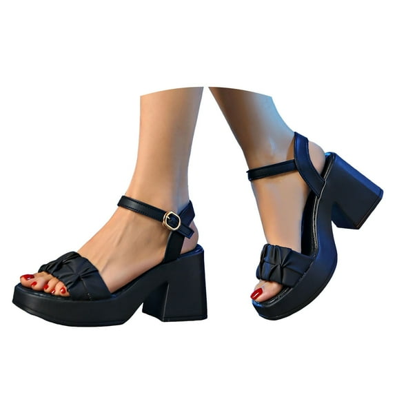 Dakaela Heels for Women Block Chunky Platform High Heel Sandals Wedding Party Dress Pumps Black 6