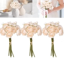 HYG 18 Pcs Ranunculus Artificial Flowers Faux Silk Flowers Fake Ranunculus Bouquet Decorative Flower Vase Filler for Wedding Bridal Shower Birthday Valentine's Day Party Decor (Cream)