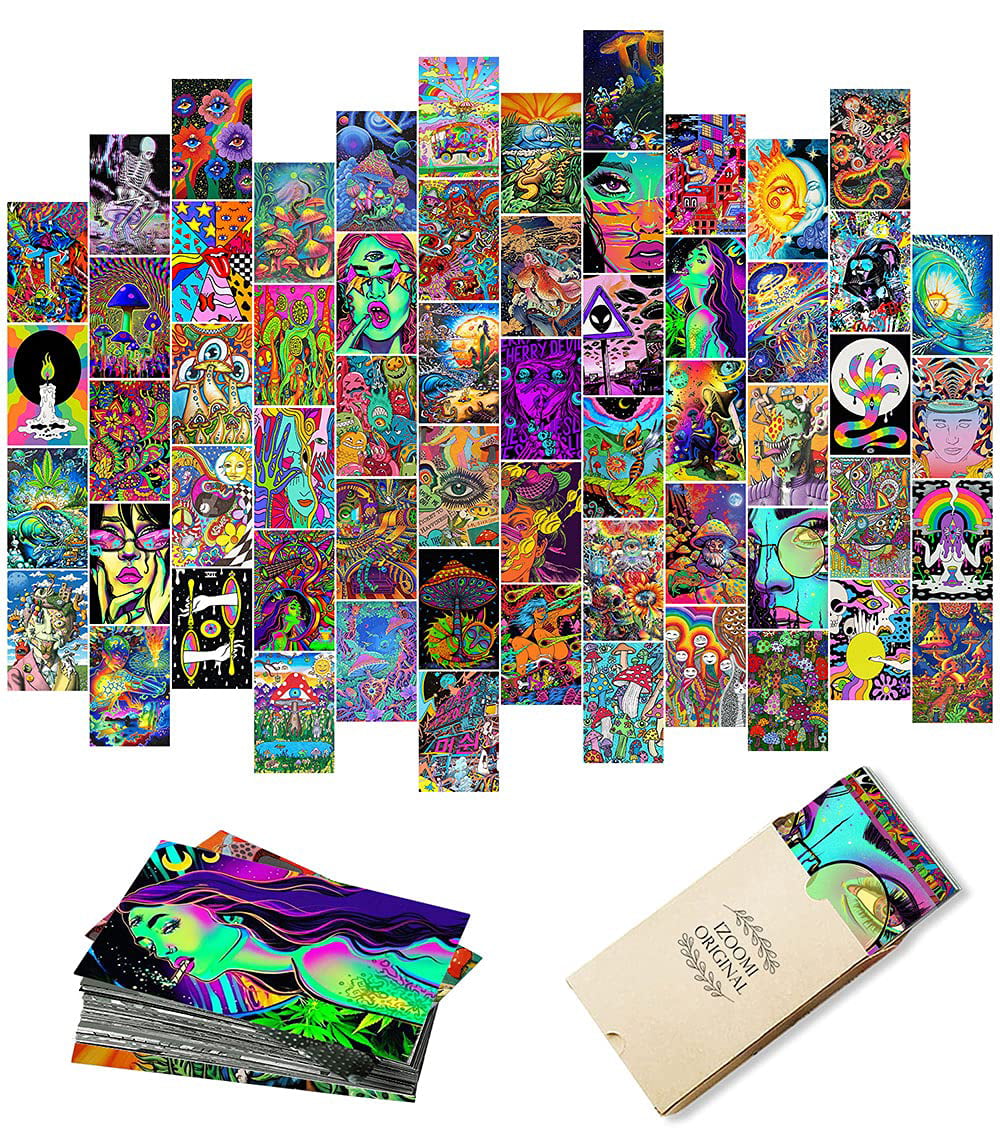 Wall Collage Kit for VSCO Girls Boys Teen Black Wall Art Collage Kit,50PCS Hippie Trippy Drippy Aesthetic Photo Room Decor Photos,Aesthetic Posters for Dorm Wall Decor 