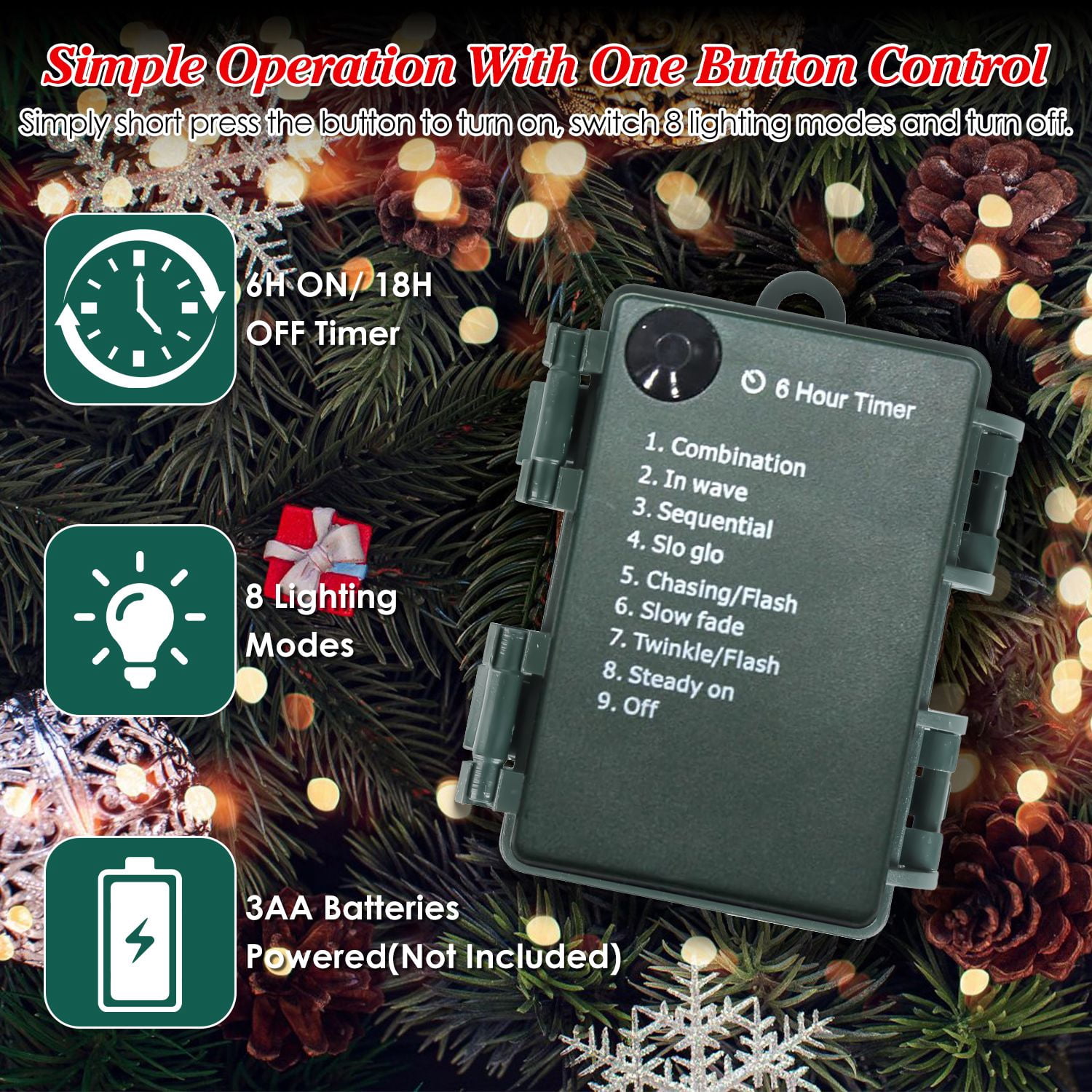 50 LED Lifelike Artificial Christmas Tree - 8 Lighting Modes, Auto 6H/18H Timer & IP44 Waterproof, Battery Operated Mini Tree with Red Berries for Holiday Home Porch Garden Decor