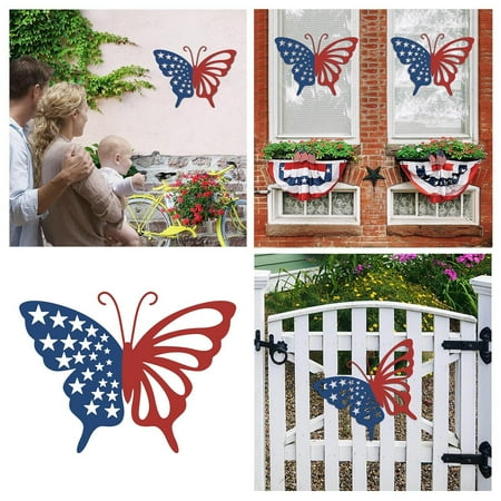 

July Of 4 Independence Day Patriotic Metal Butterfly Wall Art Decor Butterfly Wall Hanging Decor Sculpture Wrought Hollowed Out Butterfly Mural For Garden Outdoor Fence Decor
