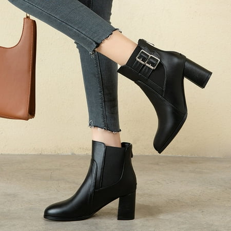 

FITORON Ankle Boots for Women- Autumn and Winter Boots Back Zipper High Heel Platform Short Boots Size 34-43 Black 38