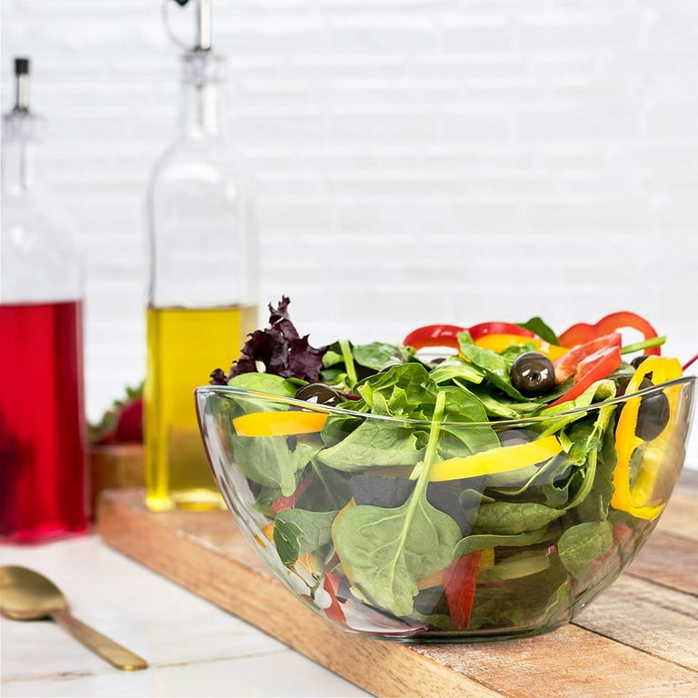 Large Glass Salad Bowl - Mixing and Serving Dish - 120 Oz. Clear Glass -  Le'raze by G&L Decor Inc
