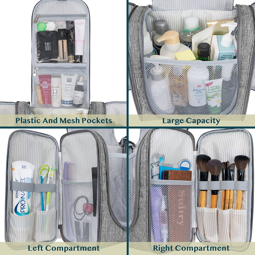 Vispayi Large Capacity Travel Cosmetic Bag, Portable Opens Flat Makeup Bag,  PU Leather Waterproof Makeup Bag for Women, Travel Storage Toiletry Bag