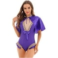 thumbnail image 2 of Zaldita Women's Princess Drama Show Costume Deep V Mesh Splice Leotard Bodysuit with Cape Outfit Purple XXL, 2 of 7