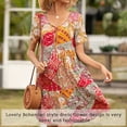 thumbnail image 2 of Vestido Bohemia Jumpingount Manga Corta Escote en V Mujer S Rojo y Amarillo, 2 of 7