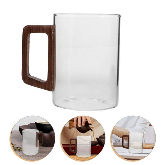 Masteelf  Wooden Handle Coffee Cup Glass Mugs for Hot Beverages Transparent
