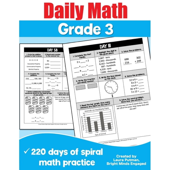 3rd Grade Math Workbooks Daily Math Grade 3: 220 Days of Spiral Math Practice, (Paperback)