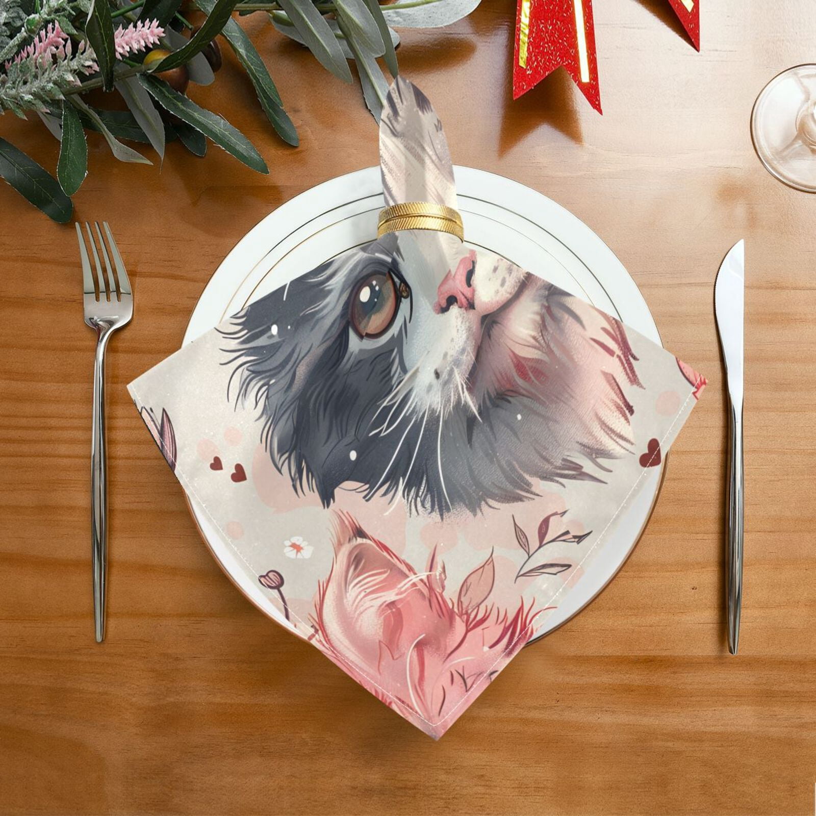 JSTEL Cute Cat Kitten Vintage Cloth Napkins Set of 6, 20x20 Inch Washable and Reusable Napkin for Decoupage Dinner Party Everyday Use