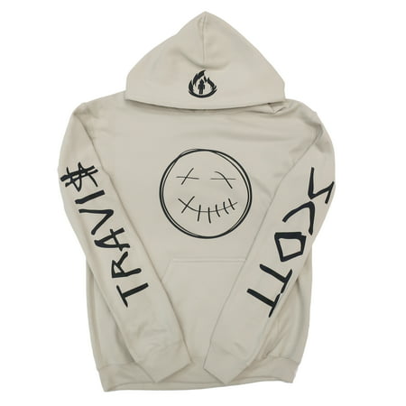 Travis Scott Sand Hoodie, Rodeo Merch ,Travis Scott Merch (Black Smiley Face Logo and Flame Logo on Hood with Name on (Best Replica Supreme Box Logo Hoodie)