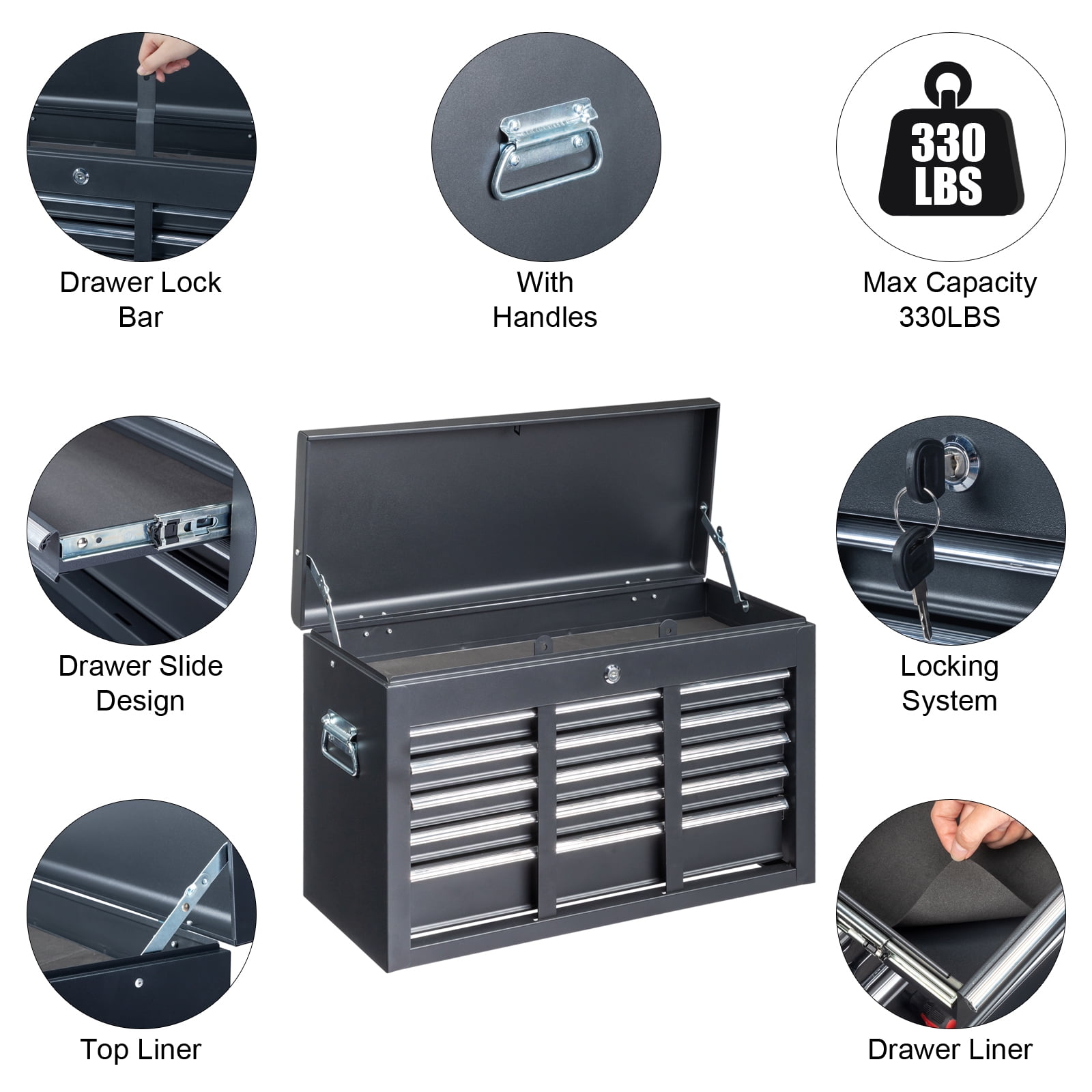 Ktaxon Tool Box, Portable 5 Drawer Steel Toolbox with Top Storage Tray & Carrying Handle, for Garage Trunk Household, Black
