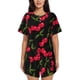 thumbnail image 1 of Fotbe Cherry Conjunto de Pijama Estampado para Mujer, 2 Piezas, Ropa de Dormir con Camiseta de Manga Corta y Shorts Suaves-Small, 1 of 6