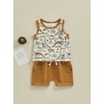 thumbnail image 3 of Suealasg Toddler Boys Summer Outfit Sleeveless Dinosaur Print Tank Top and Elastic Waist Shorts Sets 2Pcs Kids Baby Boys Hawaiian Beach Vacation Clothes, 3 of 9
