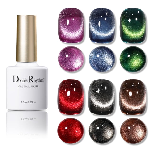 Set de esmaltes en gel para ojos de gato Double Rhythm, 6 colores con imán, 7,5 ml