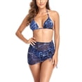 thumbnail image 1 of Trajes de baño con cuello halter y estampado floral de bikini dividido de 3 piezas con falda de playa cubierta de malla Azul oscuro L, 1 of 5