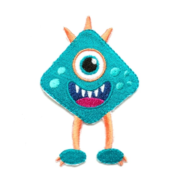 Cute Teal Monster Embroidered Iron On Patch