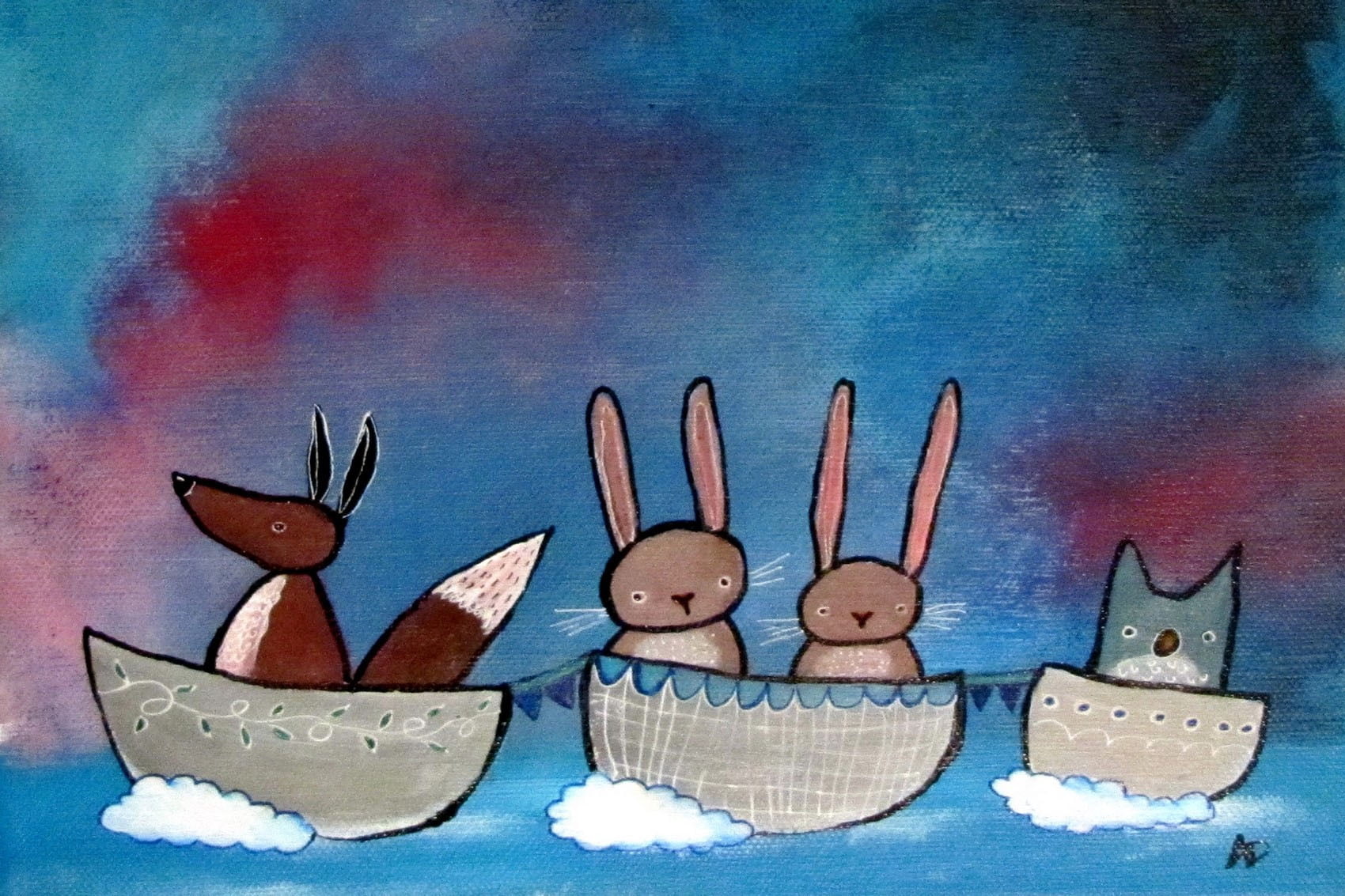 "Friends in Boats" Painting Print on Wrapped Canvas