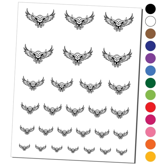 Majestic Barn Owl Flying Water Resistant Temporary Tattoo Set Fake Body Art Collection - Purple