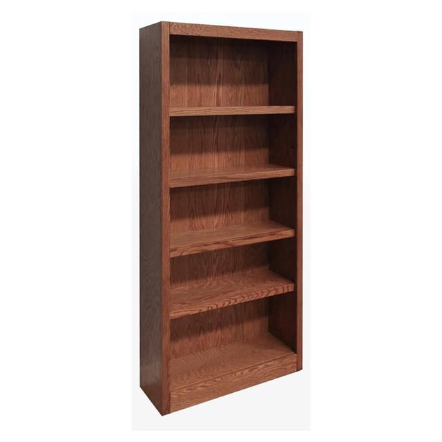 Pemberly Row 5 Shelf Single Wide Wood Bookcase 30"Wx72"H in Oak