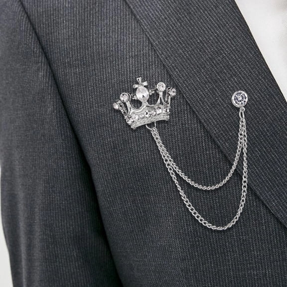 SmartBy Men Retro Brooch English Style Crown Shape Rhinestone Tassel Decor Suit Coat Chest Decoration Formal Event Wedding Business Occasions Clothes Jewelry