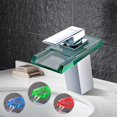 thumbnail image 2 of Grifo de lavabo con cascada LED RGB, grifo mezclador de baño con 3 cambios de color, grifo de cascada, vidrio de latón cromado para baño, 2 of 5