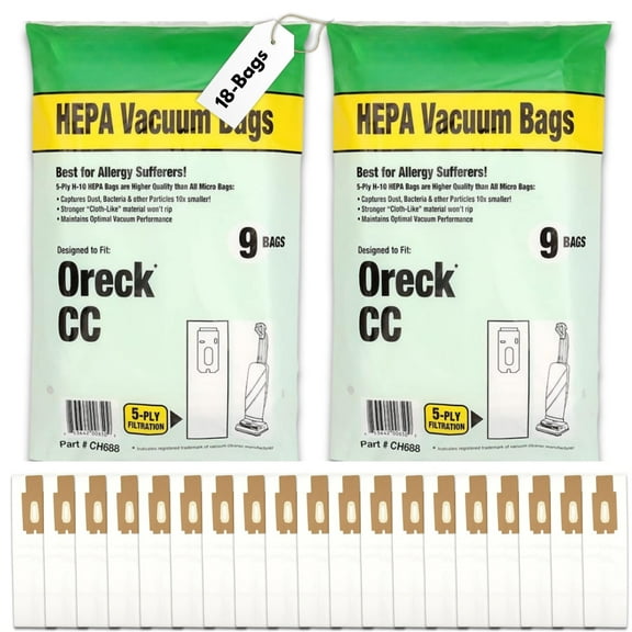 18-Pack HEPA Vacuum Bags Compatible with Oreck Type CC Upright Vacuum Cleaners – 5-Ply Cloth H-10 Filtration for Strong Suction and Dust Capture
