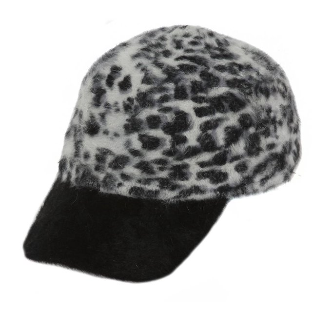 Ladies Animal Print Angora Military Cap - Gris SS/Sophia Gorra de béisbol
