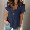 thumbnail image 6 of sdhkgrrt Women Plus Size Summer V Neck Short Sleeve Button Down Ruffle Blouses Casual Boho Loose Tops Solid Pullover Tunic T Shirts, Navy 3XL, 6 of 8