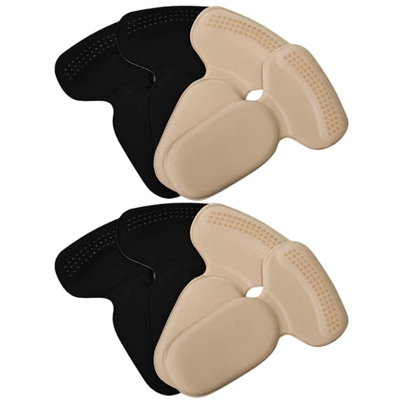4 Pairs Thick Back Cushion Pads, 5.5 in Self-Adhesive Pads, T-Shaped 2-in-1 Heel Grips Inserts to Stop Heel Slip, Blisters and Fill Big Shoes for Women High Heels and Men, Beige Black