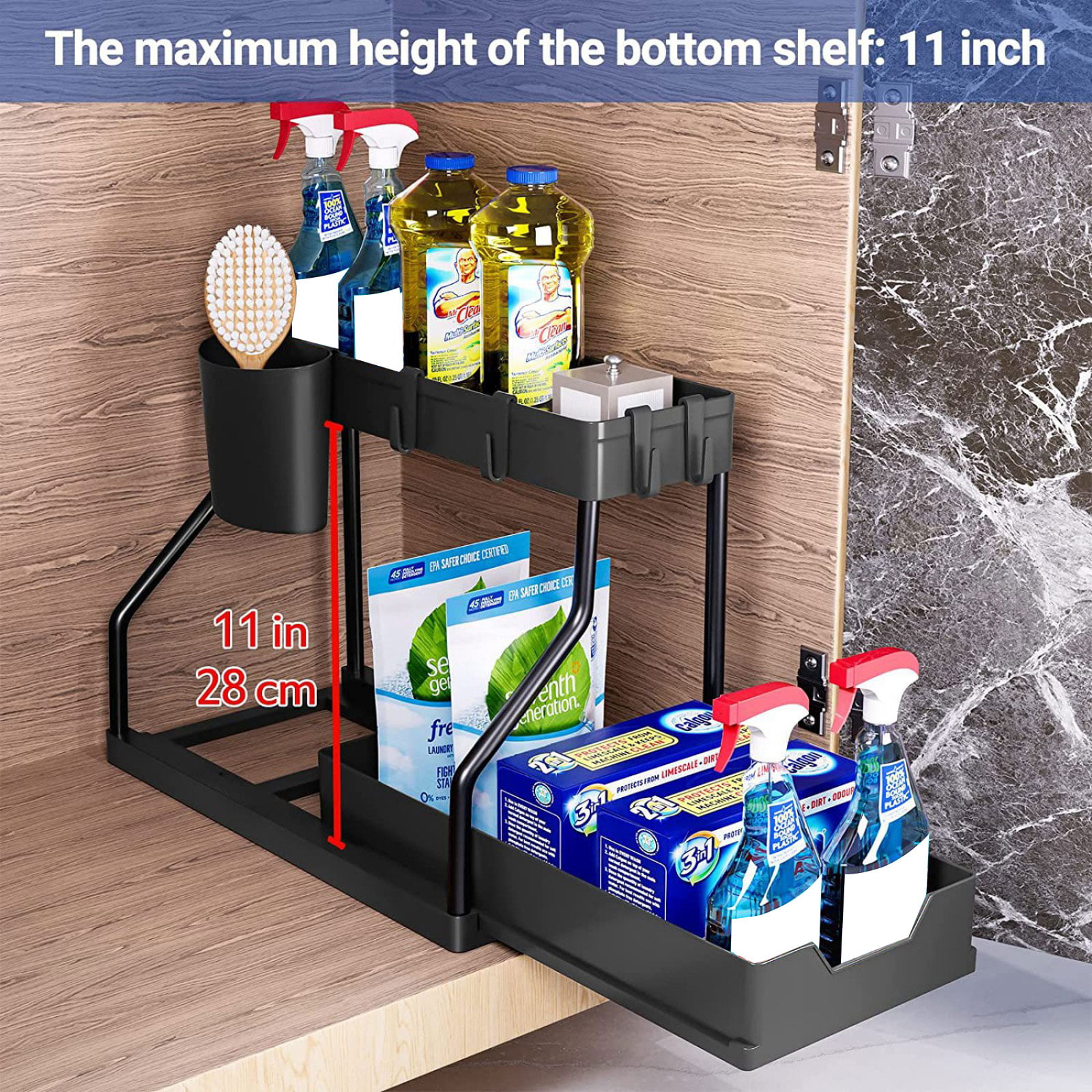Sudifor Under Sink Organizer, Pull Out Kitchen Cabinet Organizer with 4  Hooks and Hanging Cup, 2 Tier Slide Out Sink Shelf for Kitchen Bathroom  Cabinet Organization, Black - Yahoo Shopping