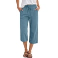 thumbnail image 2 of 2026 Summer Wide Leg Capri Pants for Women Drawstring Elastic Waist Casual Cropped Trousers with Pockets Dark Blue M, 2 of 7