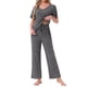 thumbnail image 2 of Conjunto de pijama para mujer INSPIRE CHIC, de dos piezas, con parte superior de manga corta de punto acanalado y pantalones con abertura lateral, con bolsillos, tamaño S, gris oscuro, 2 of 5