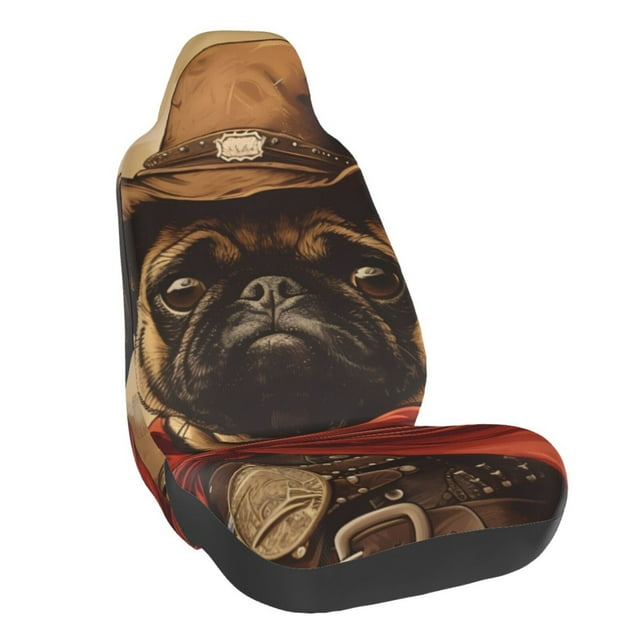Wukai Western French Bulldog Cowboy Full Set Car Seat Covers with Soft Padding Universal Auto Front Seats Protector and Cushion Mat