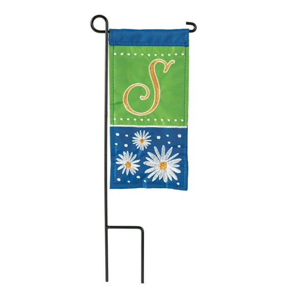 Daisy Blue Green Monogrammed S 8.5 x 4 Burlap Mini House Flag