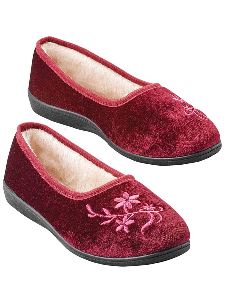 NEW SLEEPERS NIETA WOMENS EMBROIDERED SLIPPERS HEATHER  FLOWER DETAIL 