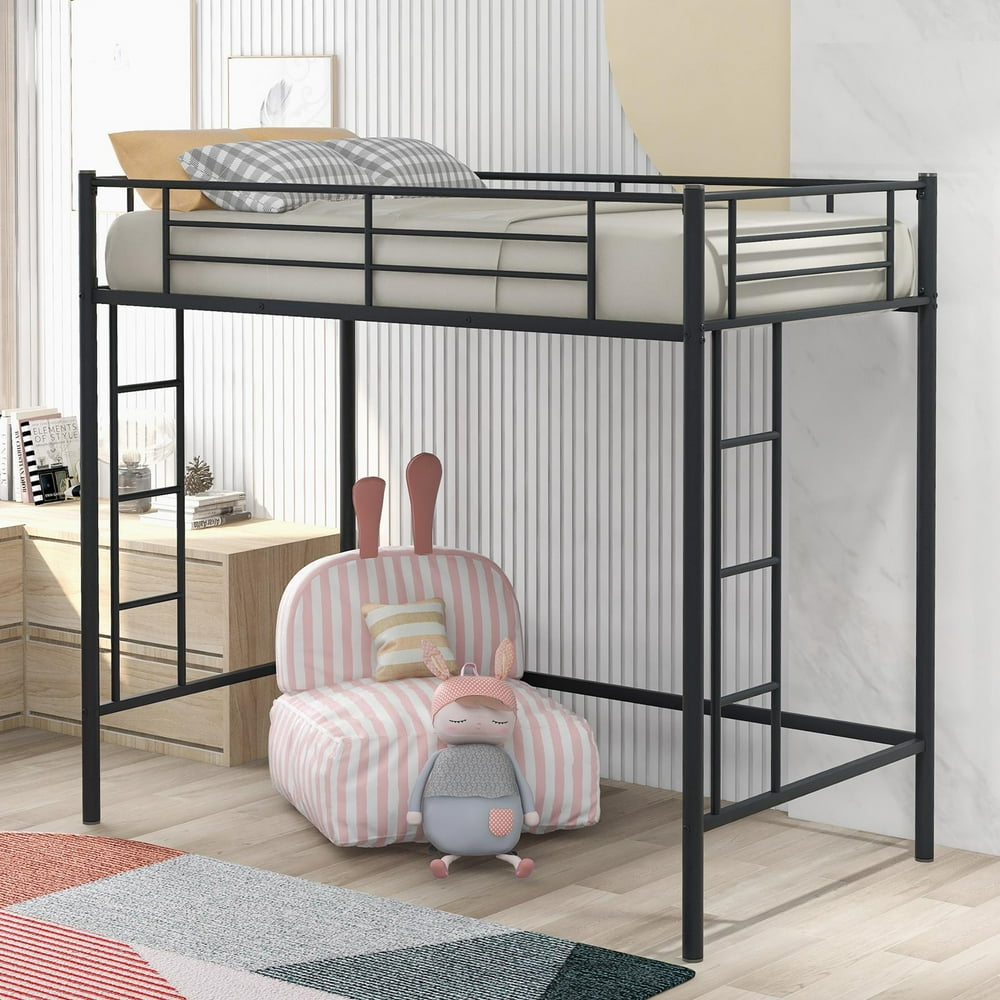 Industrial Metal Twin over Loft Bunk Bed with Ladder,Twin Size, Black