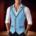 thumbnail image 2 of Men's Contrast Trim Vest Formal Casual Slim Fit Business Wedding Light Blue S, 2 of 9