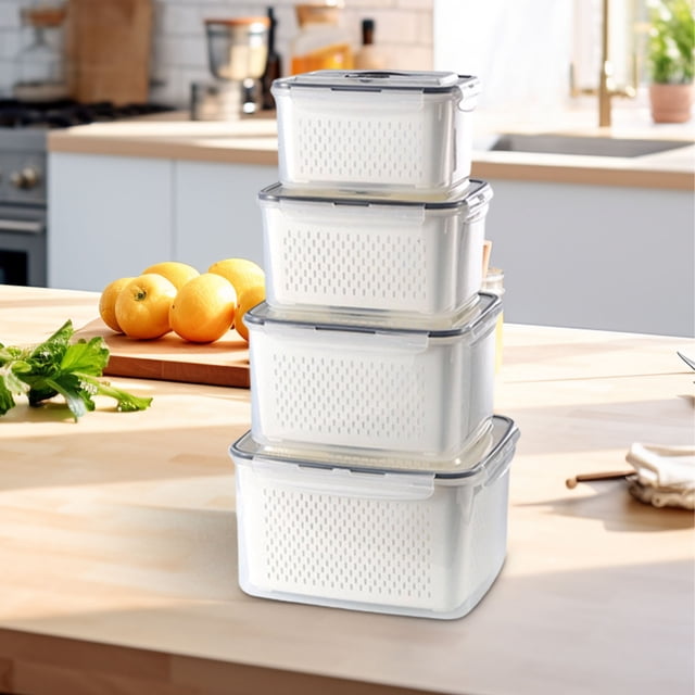 Food Storage Containers With Lids For Refrigerator Organization And Freshness Preservation 6 Piece Stackable Rectangular Set With Detachable Filter Inserts And Sealed Covers