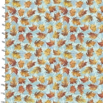 Pumpkin Please Autumn Leaves Blue Cotton Fabric