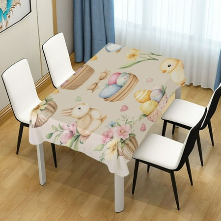 

60x90 Inch Tablecloth Polyester Square Tablecloth for Home Kitchen Dinner Decor Cute Bunnies and Chicks