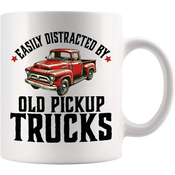 Easily Distracted by Old Pickup Truck Classic Car Lover Gifts Vintage Cars Novelty Drinkware Ceramic Mug 11 oz White 11 oz