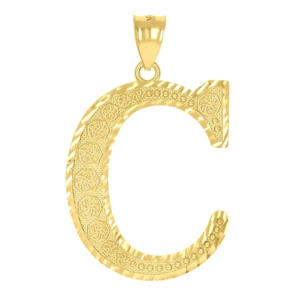 10k Yellow Gold Unisex Initial Alphabet C Charm Pendant for Men Women