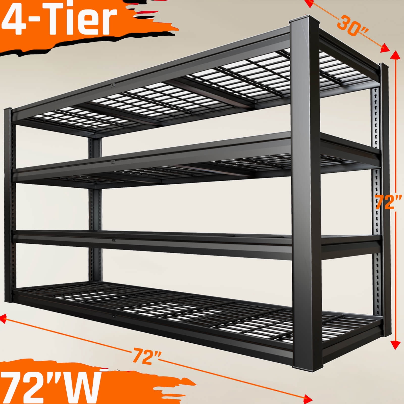 SKZNSA 4 Tier Storage Shelves, 30" D Garage Shelving Heavy Duty Metal Adjustable Garage Shelves, Shelving Units Industrial Shelving for Warehouse, 72" W x 30" D x 72" H,Black