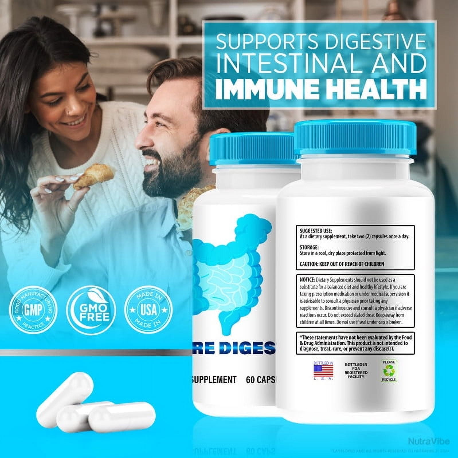 (3 Pack) Pure Digest Capsules, Premium All-Natural Formula Supplement for Gut Health, PureDigest Pills for Digestive Wellness, Official Probiotics Pastillas Reviews (180 Capsules)