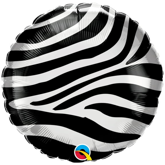 Qualatex Zebra Stripes Pattern Metallic 18" Round Foil Jr Shape Balloon, Black White